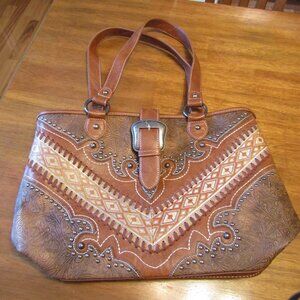 Montana West Floral Aztec Embossed Buckle Handbag Concealed Carry Shoulder Bag